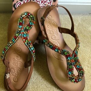 Multicolor rhinestone flat sandals